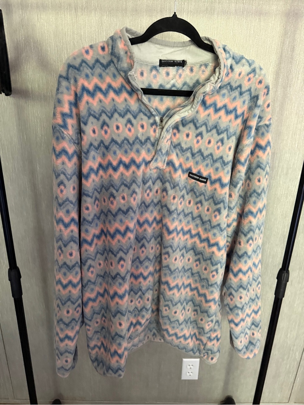 Southern Marsh Pastel Chevron Sherpa Pullover — Light Blue & Pale Pink